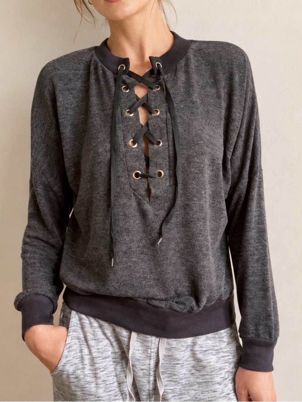 CBR Gray Black Criss Cross Neck Top Shirt Size Small Gypsy Festival
